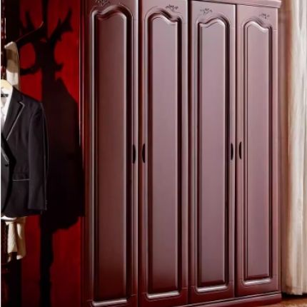 新中式实木衣柜4门235门卧室家具定制水曲柳大衣橱家用紫檀色红木