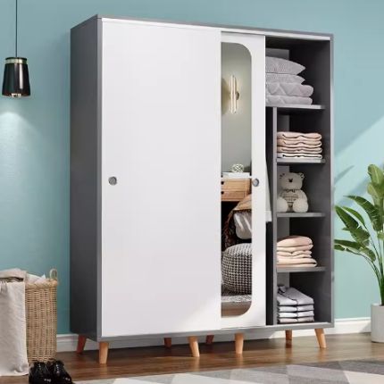 定制移门衣柜简约推拉门衣橱经济出租房用带穿衣镜儿童卧室收纳柜