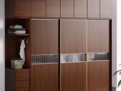 全实木推拉门衣柜家用卧室胡桃色简约现代橡木衣橱复古移门大衣柜