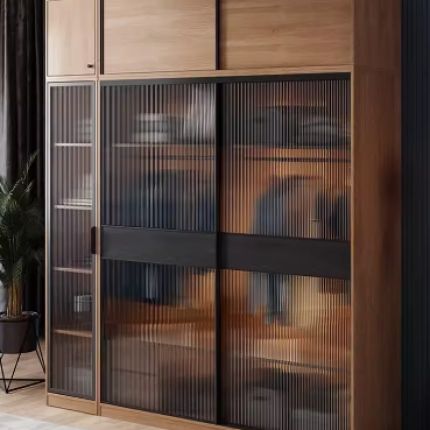 实木推拉门衣柜卧室家用定制长虹玻璃北欧收纳柜简易侘寂风大衣橱