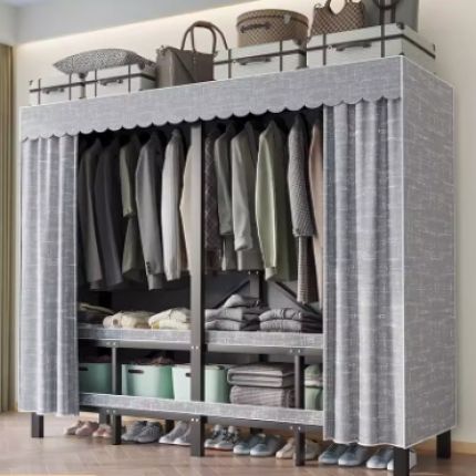 一体式免安装卧室家用衣柜简易出租房用钢架折叠结实耐用衣橱