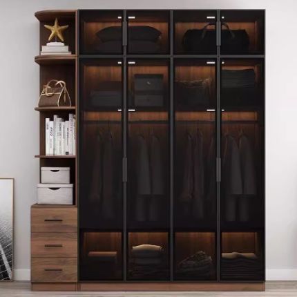 定制实木衣柜现代简约玻璃门平开门家用卧室轻奢衣帽间北欧大衣橱