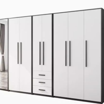 简约木质衣柜家用卧室北欧小户型带穿衣镜柜子储物收纳大衣橱组合