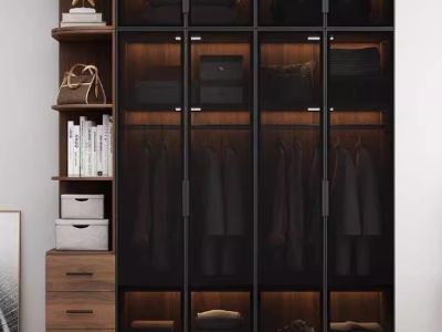 定制实木衣柜现代简约玻璃门平开门家用卧室轻奢衣帽间北欧大衣橱