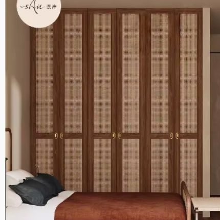 溪岸定制衣柜整体侘寂风设计藤编门衣帽间复古中式衣橱全屋定制